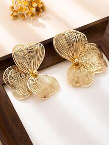 1 对复古优雅金属金色纹理花卉吊坠耳环，适合女性日常、派对、节日、礼物 - 金黃色 - 查看 5