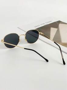 1pc Retro Small Round Frame Fashion Glasses For Women - 1PC Small Box Fashion Gold Gray - View 4