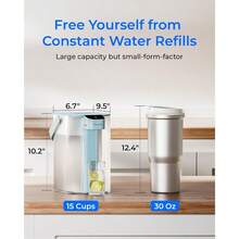 Electric Water Filter Pitcher Reduce 99.6% Of Lead And 45+ Impurities 200-Gallon Rechargeable Water Dispenser Instant 15-Cup Countertop System NSF/ANSI 401and53and42and372 NOT Reduce TDS - Nâng cao + Xanh da trời - Xem 6