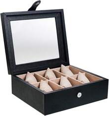 Caja para Relojes en Piel Genuina. Amplios compartimentos para guardar hasta los relojesás grandes. Elegante estuche, organizador, relojero, joyero (9 Relojes, Chocolate) - 6 relojes y mancuernillas, chocolate - Ver 29