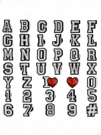 39 piezas Accesorios decorativos personalizados de moda de vuelta al colegio con letras del alfabeto, números, corazones, adecuados para estudiantes, ceremonia de apertura, regalos para amigos, aplicables a zuecos, zapatos de jardín, sandalias, zapatos de cuña de verano, accesorios de calzado simples y de moda