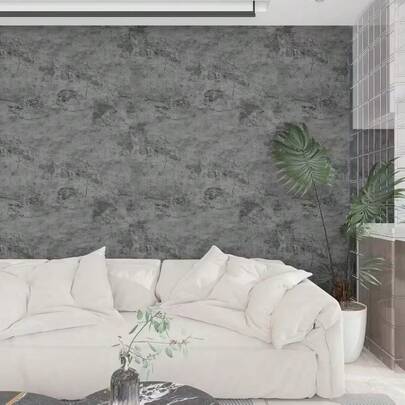 1 Roll Of Retro Industrial Style Gray Cracked Cement Self-Adhesive Wallpaper For Living Room Bedroom Kitchen Background Wallpaper Thickened PVC Waterproof And Easy To Clean Cabinet Wardrobe Furniture Renovation DIY Home Decoration Office Rental Supermarket Decoration 15.7inX196.8/393.7in