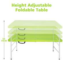 Tavolo pieghevole portatile resistente da 125 cm con maniglia, tavolo pieghevole regolabile in altezza, tavolo pieghevole multifunzionale per campeggio, picnic, feste al chiuso/all'aperto, capacità di peso 135 kg (blu) - Verde + Ferro + Plastica - Visualizzare 7