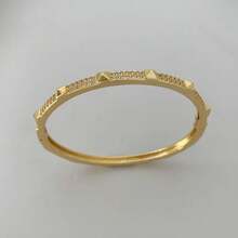 1pc Gold Rivet Studded Bracelet, Copper Inlaid Zirconia, Minimalist Couple Bangle, 18K Gold Plated, Adjustable, Material, Fashionable Accessory, Gift For Holidays - Gold - View 6