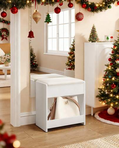 HEXCELEN Taburete de Tocador, Taburete de Maquillaje Tapizado, apiés con Almohadilla Antideslizante, para Vestidor, Dormitorio, Entrada, Blanco