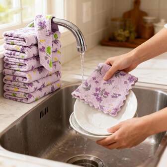 5/10pcs Lavender Microfiber Cleaning Cloths, Lint-Free, Non-Scratch, Highly Absorbent, Reusable, Suitable For Car, Home, Kitchen, Bathroom, Window Cleaning, Machine Washable, Size 30*30cm