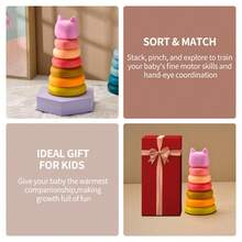 1pc Baby Developmental Toy, 0-3 Years Old Infant Enlightenment Toy, Soft Silicone Stacking Blocks, Can Be Chewed And Boiled, Trains Baby's Manual Ability And Sensory Cognition, Cartoon Silicone Stacking Toy, Parent-Child Interactive Building Blocks - Multicolor - View 3