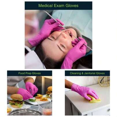 Fuchsia Hot Pink Nitrile Disposable Gloves - 50 Count - 3 Mil Nitrile Gloves Medium - Powder and Latex Rubber Gloves - Surgical Exam Gloves - Food Safe Cooking Gloves