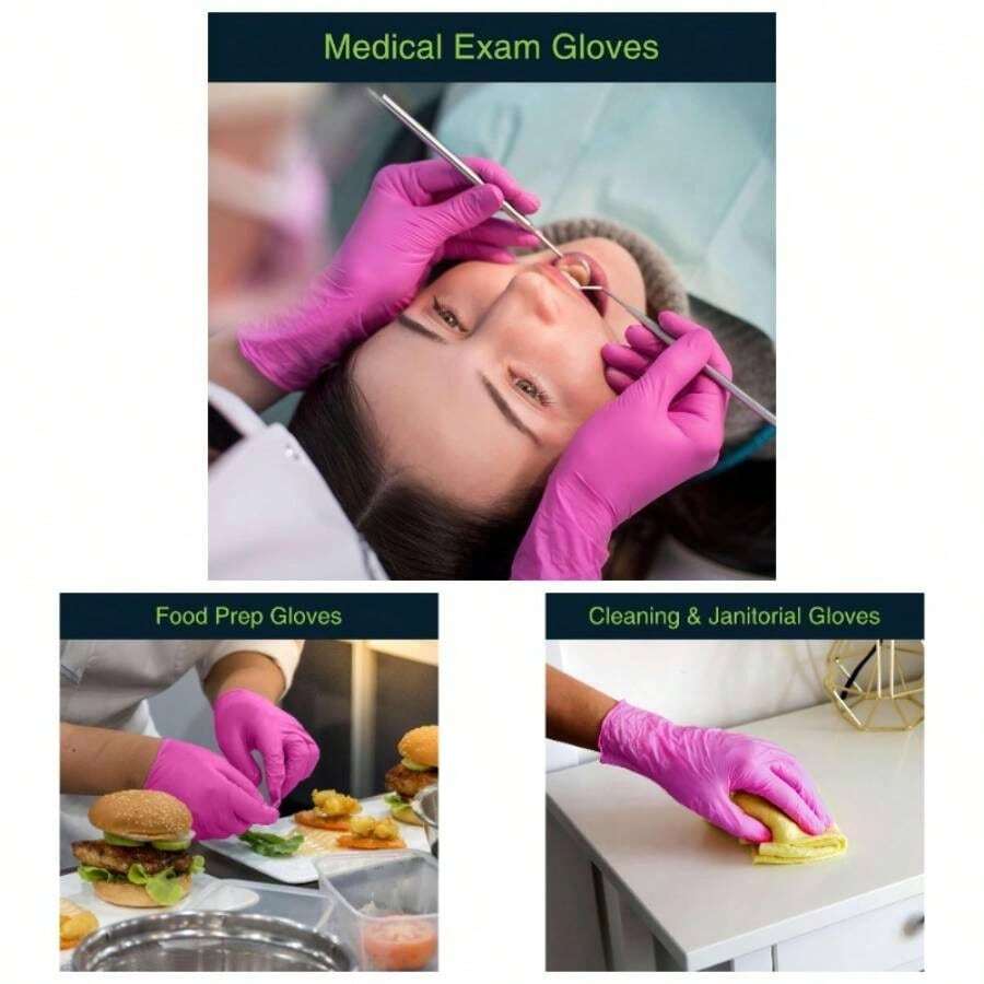 Fuchsia Hot Pink Nitrile Disposable Gloves - 50 Count - 3 Mil Nitrile Gloves Medium - Powder and Latex Rubber Gloves - Surgical Exam Gloves - Food Safe Cooking Gloves - X CH + 50 - Ver 1
