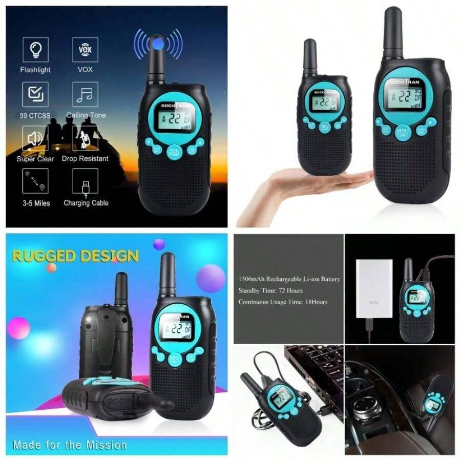 Walkie Talkies recargables para adultos de 5 millas de largo alcance para nios Walkie - talkies 2 unidades de 22 canales 0.5 sin licencia FRS Radio bidireccional con linterna, fcil de usar para - inicial - Ver 1