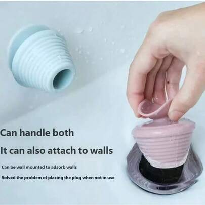 2pcs Silicone Bath Tub Drain Plug, Fits Bathtub And Bathroom Sink Drains, Adheres To Tub Wall, Easy To Use, Household Essential Bathroom Accessories Bathroom Tools