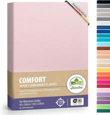 Leevitex ®   Premium Fitted Sheet, 180 X 200 – 200 X 220 Cm, 40 Cm Base, Also For Box Spring Bed And Waterbed, 100% Mako Jersey Cotton, Oeko-Tex Certified, 170 G/M², Dark Green/Fir Green - Pink / Rose - View 1