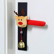 Set de 4 Decoraciones navideñas: Cubierta de manija de puerta antiestática con diseño de Papá Noel de dibujos animados, protector de habitación, campana navideña - Multicolor - Ver 16