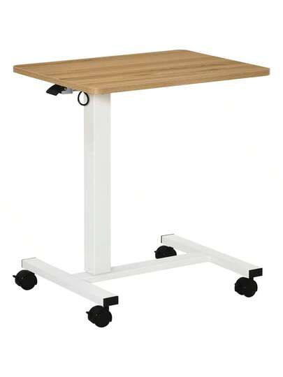 HOMCOM Sit St Desk, Height Adjustable Wheels, Space Saving Shaped Laptop Natural White, 70 110 Cm, Up To Kg On Site