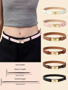 1pc Women's Adjustable Size Gold Buckle Belt, Suitable For Jeans, Casual Wear, Jackets, Skirts, Daily Use, Bohemian PU Leather Cross Grain Belt For Everyday Outings