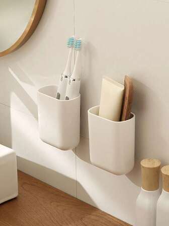 1 Piece No-Drill Wall-Mounted Toothbrush Holder, Self-Adhesive Storage Shelf For Bathroom, Home Decor, Autumn Decor, Back To School