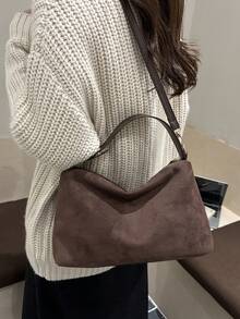 1pc Women's New Crescent Moon Handbag, Fashionable Minimalist Suede Tote Bag, Suitable For Dates, Gifts, Commuting, Shopping