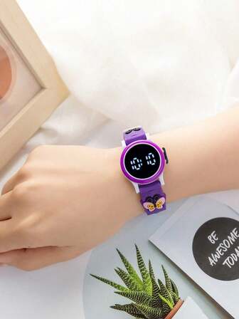 1pc Cartoon Butterfly Pattern Fashion Electronic Watch, TPU Strap, Battery Powered, Gift For Girls, Back To School, Birthday