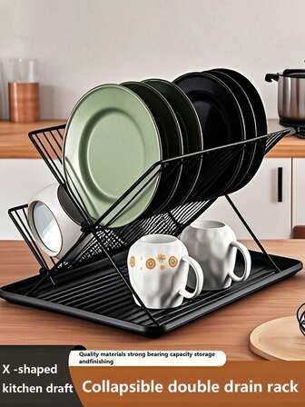 2-Tier Large Capacity Space-Saving Dish Rack Kitchen Counter Organizer Multifunctional Storage Organizer For Kitchen Counter, Kitchen Organizers And Storage Sturdy Metal Construction, Double Layers, Drainboard