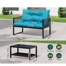 Outdoor Patio Bistro Sofa Set Lounge Setting Conversation Sets Table And Chair Garden Setting With Cushions Black Blue