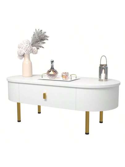 Coffee Tafel Two Drawers, Golden les Legs, Curved Corners
