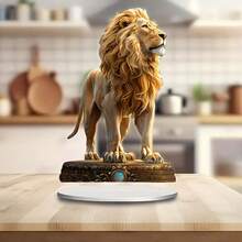 Glam Style Acrylic Lion Decorative Sign & Plaque With Stand - Multipurpose Animal Theme Decor For Desktop, Bedroom, Office, Dining, Living Room - No Text Elegance, 1 Piece