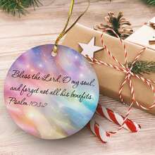 2025 1pc 2D Xmas Holiday Keepsake 2.9 Inch Bless The Lord, O My Soul Ceramics Souvenir Single-Side Print Inspiring Positive Quotes Merry Christmas Souvenir Gifts For Women Men On Christmas - 粉紅白色 - 查看 2
