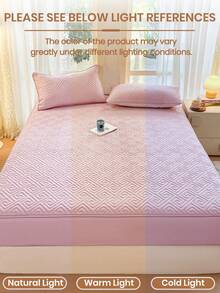 1pc Waterproof Fitted Sheet, Bedding, Bed Sheets, Plaid Fitted Sheet, Skin-Friendly Mattress Cover, Soft And Comfortable Bedding For Bedroom, Fall Decor, Halloween Decor, Room Decor, 11.8 Inch Deep Pocket Cooling Breathable Quilted Square Lattice Fitted Sheet For All Seasons, For Single, Twin, Full, Queen And King Size, Solid Color Mattress Protective Cover, Dustproof, Comfortable And Machine Washable, Halloween Gift, For All Season - 粉色 - 查看 8
