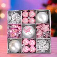 35Pcs Multi Colored Plastic Christmas Pendant Set Creative Plastic Decorative Ball Christmas Tree Hanging Decoration - 粉色 - 查看 4