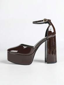 女士法式咖啡棕色甜美仙女风绑带防水厚底粗跟玛丽珍走秀鞋 - 咖啡棕 - 查看 6