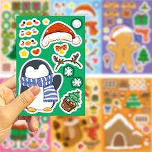 8片圣诞驯鹿雪人企鹅拼图贴纸，卡通造型，可拼脸，适合派对玩耍 - 彩色 - 查看 3