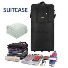Suitcase Travel Bag With 3 Expandable Layers And Large Capacity On Wheels|Portable For Study Abroad|Foldable Practical Luggage - Black - View 8