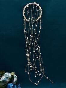 1 pieza Diadema nupcial elegante con flecos de perlas falsas, accesorio para el cabello de mujer adecuado para uso diario, fiesta, fotografía, celebración, festival, accesorios del Día de San Valentín - Dorado - Ver 11