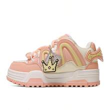 Q-AND  Women's Casual Sneakers, Outdoor Skateboard Shoes, Women's Thick-Soled Skateboard Shoes | Low-Top Shock Absorption, Thick Shoelaces With Waffle Soles | Breathable Casual Sneakers | Fashion Sneakers | Must-Have For Outdoor Street Travel - 粉色 - 查看 3