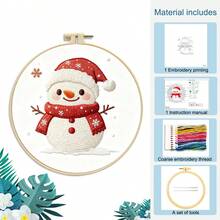Christmas Embroidery Craft Kit - DIY Handmade Embroidery Supplies, Printed Pattern, Embroidery Floss, Needles, Complete Set For Christmas Tree Ornament, Christmas Gift
