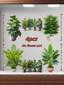 四件套仿真大型植物套装 - 包含多片叶子，仿真植物，适合户外使用 - 宽叶热带雨林圣诞棕榈树装饰，全年室内/室外盆栽植物，适用于婚礼、办公室、酒店、花园、摄影拍摄，北欧风格仿真树，圣诞节、感恩节装饰，地面摆放绿叶建筑设计，抗紫外线，低维护摄影道具 - 彩色 - 查看 10