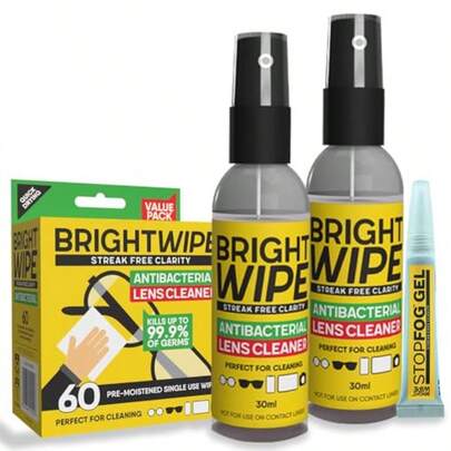 Complete Lens Cleaning Kit Antibacterial Formula Kills 99.99% Bacteria 2x30ml Sprays + 60 Wipes For Glasses Screens And Cameras