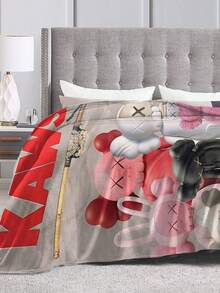 Kawss Kawaii Kaw Blanket The Ultimate Anime Fan Gift - Luxuriously Soft Flannel Blanket, Cartoon Printed Throw For Home, Camping, Travel, Perfect For Christmas & Birthdays - màu đen - Xem 4