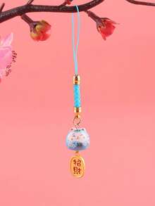 Pingente de Gato da Sorte Cerâmico, Cordão DIY para Celular, Pingente de Gato da Sorte para Celular, Enfeite de Bolsa, Suporte para Pen Drive