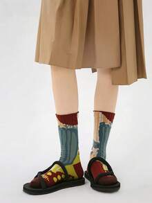 3 Pairs Women's Multicolor Socks Set, Fashion Prints, 3D Textures, Ribbed Knit Fabric, Breathable, Crew Socks For Casual, Date, Party, School, Holiday Gifts - Multicolor - View 7