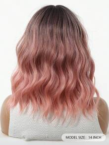 14 Inch Ombre Pink Bobo Wig, Women's Curly Wavy Wig With Bangs, Short Heat Resistant Synthetic Wig, Suitable For Party Costumes And Daily Wear, Vibrant Colors - Pink Ombre - View 5