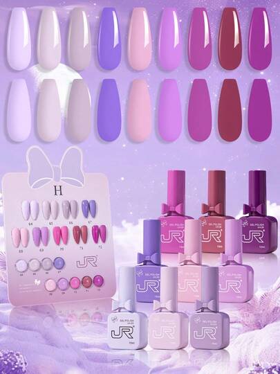 JR 9pcs/Set 15ml Colored Nail Gel Polish, Valentine's Day Bow Bottle & Cap, Soak Off UV LED Gel, Gift For Girls