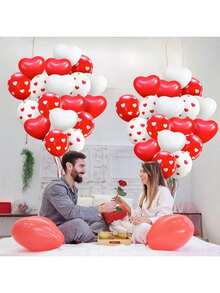 40pcs Red & White Heart Shaped Balloons, 12 Inches/30.48cm, Suitable For Valentine's Day, Wedding, Romantic Decoration, Birthday, Engagement, Graduation Party, Christmas, New Year, Mother's Day, Anniversary Party Decoration, Indoor & Outdoor Decor - Multicolor - View 4