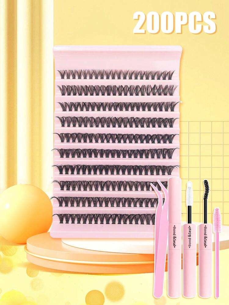 800pcs Mixed DIY Eyelash Extension Kit, High Capacity Individual Lashes, 30D/40D/50D/60D Mixed Styles, 9-16mm Mixed D-Curl Effect, Natural Lightweight & Soft, Long-Lasting. Kit Includes Lash Glue, Tweezers And Lash Brush. - Black - View 12