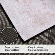 1Pc Area Rugs For Living Room, Machine Washable Non Slip Vintage Rugs, Low Pile Lightweight Print Rug For Bedroom, Dining Room, Home Office, Light Taupe Brown, Low Pile Carpet - 波西米亞粉紅色 - 查看 6