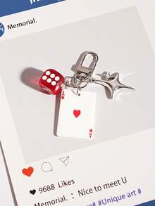 1pc New Creative Mini Playing Card Keychain, Romantic Minimalist Dice Pendant Keyring, Car Key Chain Accessory - Multicolor - View 2