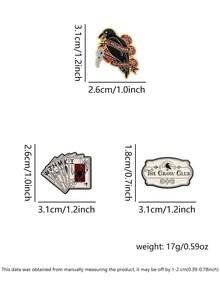 3 Pcs Six Of Crows Book Pins No Mourners Quote Scheme Poker Crow Club Design Dark Retro Brooches For Dregs Fans Collection - Multicolor - View 7
