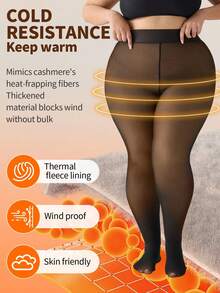 220g Women's Cozy Plus Size Thermal Lined Thermal Tights, Honey Color Opaque Skinny Pants, Winter - Bronze - View 3