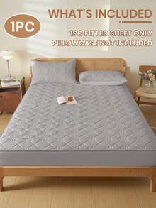 South Life 1pc Waterproof Fitted Sheet, Bedding, Fitted Sheet, Skin-Friendly Mattress Cover, Soft And Comfortable Bedding For Bedroom, Room Decor, Rose Pattern Fitted Sheet, 11.8 Inch Deep Pocket Cooling Breathable Quilted Square Lattice Fitted Sheet For All Seasons, For Single, Twin, Full, Queen And King Size, Solid Color Mattress Protective Cover, Dustproof, Comfortable And Machine Washable, For All Season, Fathers Day Gift, Birthday Decorations, Grad Party Decor, Fathers Day Decor, Graduation Gift, Birthday Gift - Xám - Xem 4