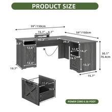 59 Inch L-Shaped Desk With Power Outlet & USB Ports Office Desk With File Cabinets Large Computer Desk With Drawers 2 Person Corner Desk Writing Desk With Storage Shelves Dark Gray - 灰色 - 查看 2